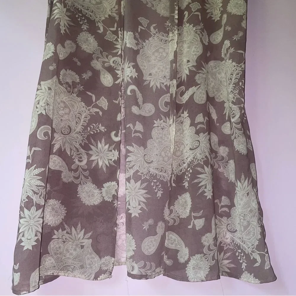 Charlotte Russe M Duster Purple Boho Paisley Robe Open Front Longline Cardigan